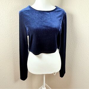 Chic Midnight Blue Velvet Crop Top